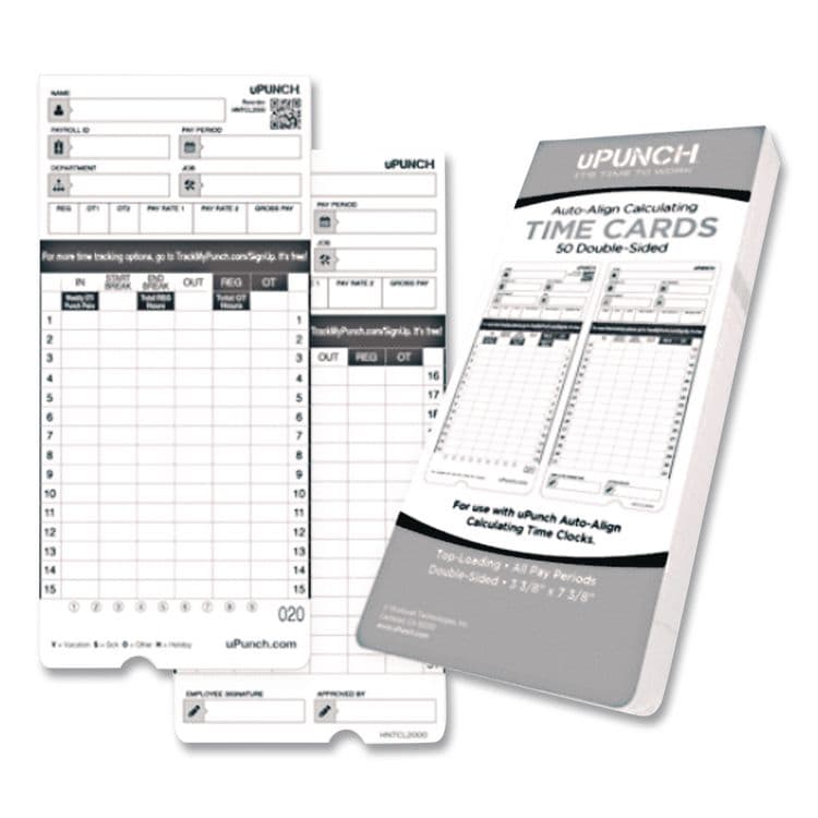 WORKWELL TECHNOLOGIES Time Clock Cards for uPunch HN4000, Two Sides, 7.37 x 3.37, 50/Pack (PPZHNTCL2050)