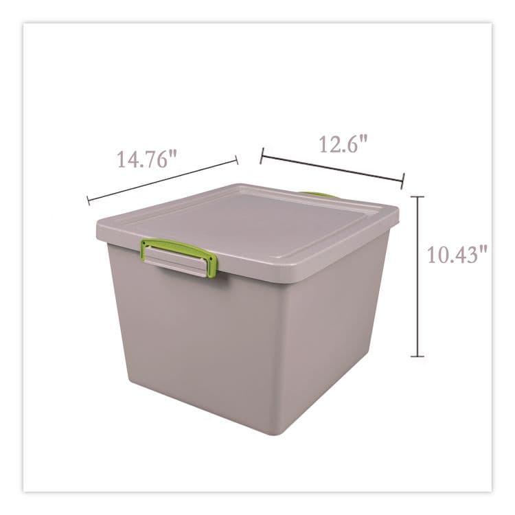 REALLY USEFUL BOXES . 35.4 Qt. Latch Lid Storage Tote, 14.76" x 12.6" x 10.43", Dove Gray/Green (RUA335RECYGREY) thumbnail 3