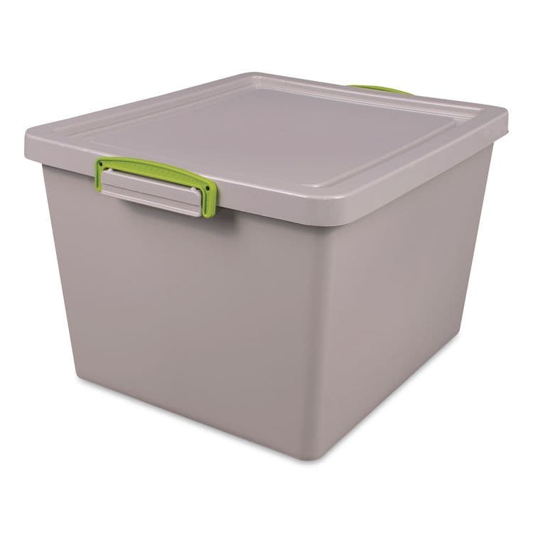 REALLY USEFUL BOXES . 35.4 Qt. Latch Lid Storage Tote, 14.76" x 12.6" x 10.43", Dove Gray/Green (RUA335RECYGREY) thumbnail 2