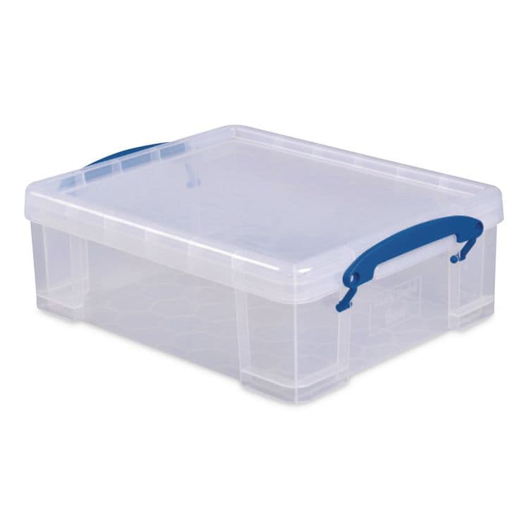 REALLY USEFUL BOXES . Snap-Lid Storage Bin, 2.14 gal, 11" x 14" x 5", Clear/Blue (RUA81C)