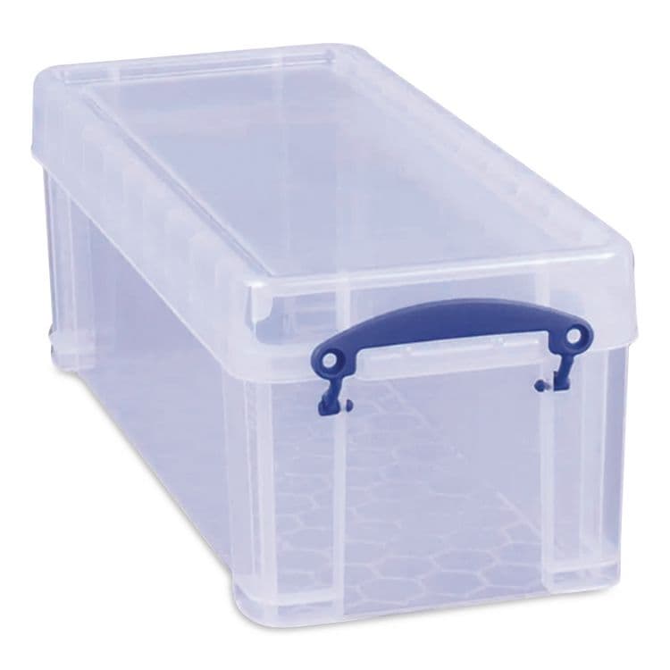 REALLY USEFUL BOXES . Snap-Lid CD/DVD Storage Bin, 1.72 gal, 7.13" x 17.25" x 6.25", Clear/Blue (RUA65C)