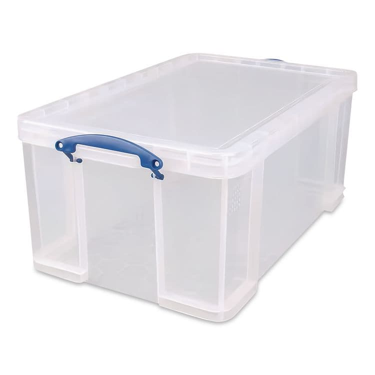 REALLY USEFUL BOXES . Snap-Lid Storage Bin, 16.9 gal, 17.31" x 28" x 12.25", Clear/Blue (RUA64CCB) thumbnail 4