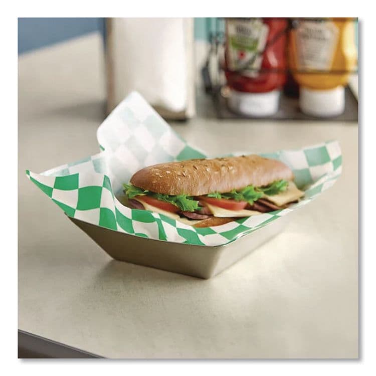 BAGCRAFT Grease-Resistant Paper Wraps and Liners, 12 x 12, Green Check, 1,000/Box, 5 Boxes/Carton (BGC057950) thumbnail 3