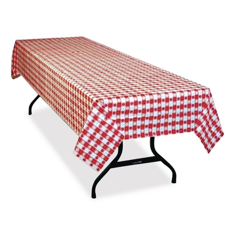 TABLEMATE PRODUCTS, CO. Table Set Rectangular Table Covers, Heavyweight Plastic, 54" x 108", Plaid Red/White, 6/Pack (TBL549RDG) thumbnail 3