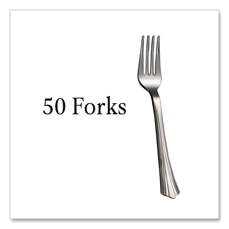 TABLEMATE PRODUCTS, CO. Sterling Heavyweight Plastic Cutlery, Fork, Silver, 50/Pack (TBL8305FSV) thumbnail 2