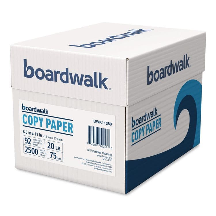 BOARDWALK Convenience Carton Copy Paper, 92 Bright, 20 lb Bond Weight, 8.5 x 11, White, 500 Sheets/Ream, 5 Reams/Carton (BWK11289) thumbnail 2