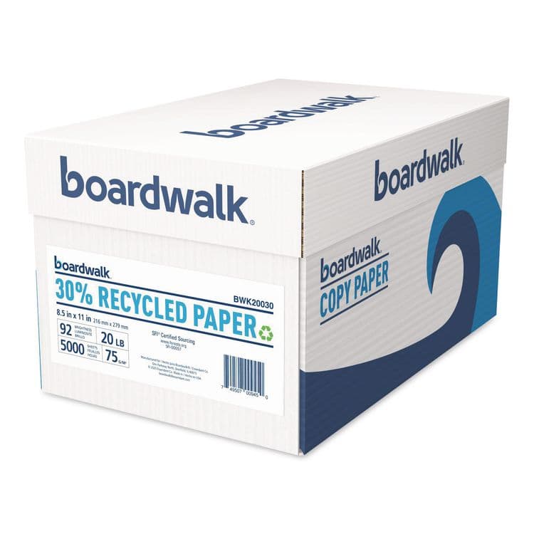 BOARDWALK 30% Recycled Copy Paper, 92 Bright, 20 lb Bond Weight, 8.5 x 11, White, 500 Sheets/Ream, 10 Reams/Carton (BWK20030) thumbnail 2