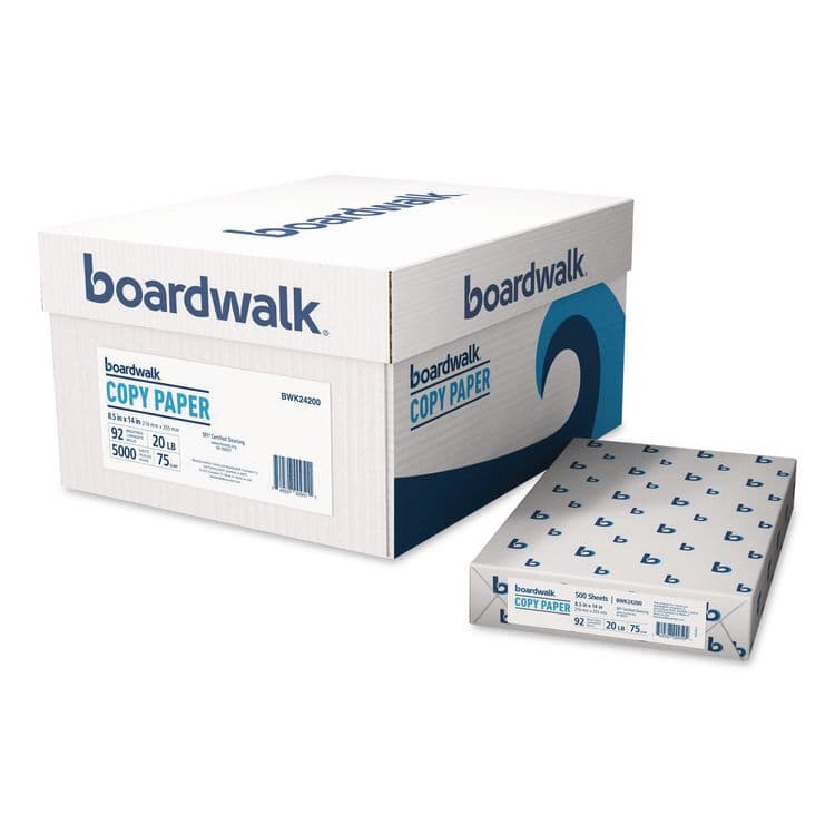 BOARDWALK Legal Size Copy Paper, 92 Bright, 20 lb Bond Weight, 8.5 x 14, White, 500 Sheets/Ream, 10 Reams/Carton (BWK24200)