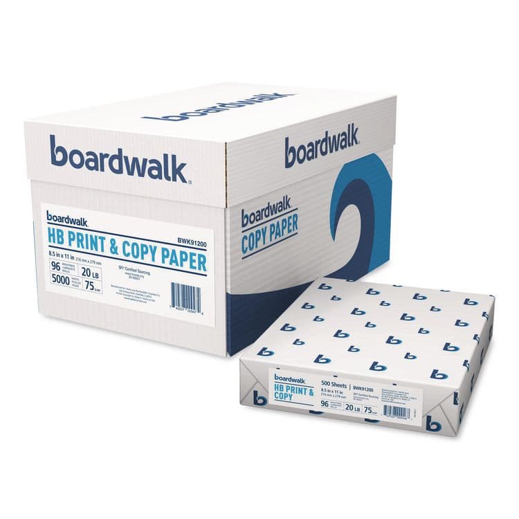 BOARDWALK High-Bright Multipurpose Paper, 96 Bright, 20 lb Bond Weight, 8.5 x 11, White, 500 Sheets/Ream, 10 Reams/Carton (BWK91200)