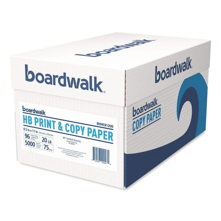 BOARDWALK High-Bright Multipurpose Paper, 96 Bright, 20 lb Bond Weight, 8.5 x 11, White, 500 Sheets/Ream, 10 Reams/Carton (BWK91200) thumbnail 2