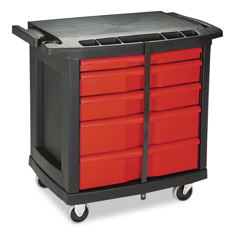 RUBBERMAID COMMERCIAL PROD. Five-Drawer Mobile Workcenter, 32.63w x 19.9d x 33.5h, Black Plastic Top (RCP773488)