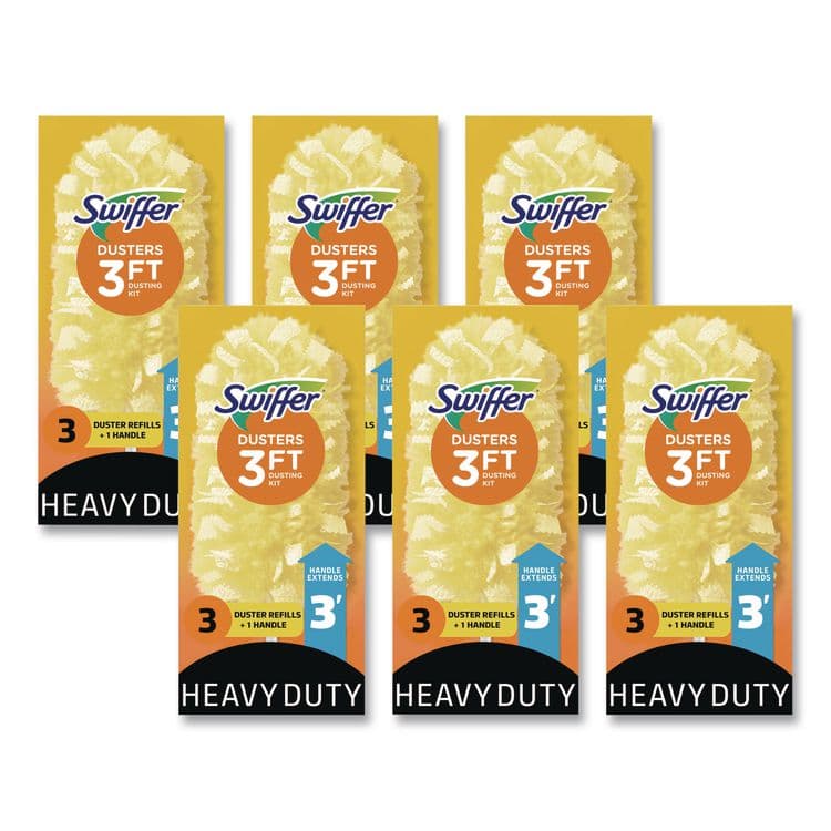 PROCTER & GAMBLE Heavy Duty Dusters with Extendable Handle, Plastic Handle Extends to 3 ft, 1 Handle and 3 Dusters/Kit, 6 Kits/Carton (PGC82074CT)