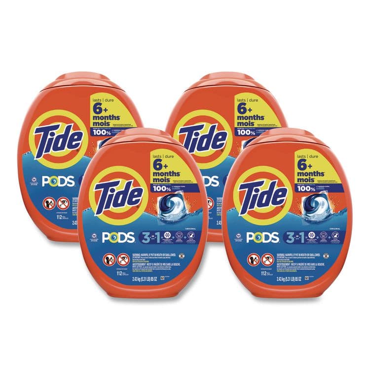 PROCTER & GAMBLE Pods, HE Compatible, Tide Original, 85 oz, 112 Pods/Tub, 4 Tubs/Carton (PGC03243)