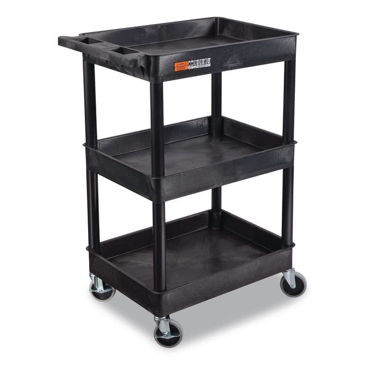LUXOR WORKSPACES, LLC ENDURA Three-Shelf Utility Cart, Plastic, 300 lb Capacity, 26.5" x 18.5" x 39.25", Black (LXCSTC111B)