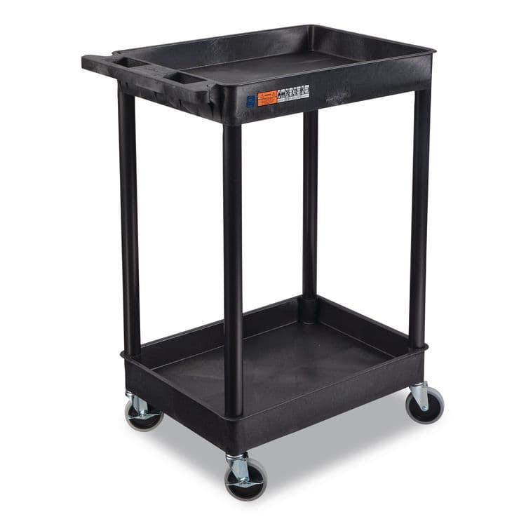 LUXOR WORKSPACES, LLC ENDURA Two-Shelf Utility Cart, Plastic, 300 lb Capacity, 26.5" x 18.5" x 37.5", Black (LXCSTC11B)
