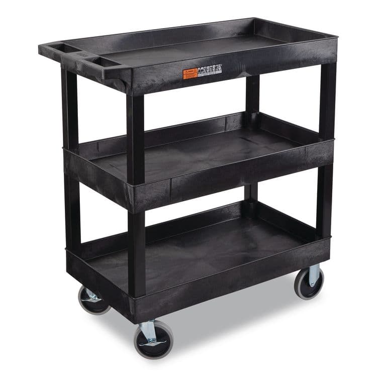 LUXOR WORKSPACES, LLC TUFFY XL Three-Shelf Heavy-Duty Multipurpose Utility Cart, Plastic, 375 lb Capacity, 35.25" x 18" x 37.25", Black (LXCEC111HDB)