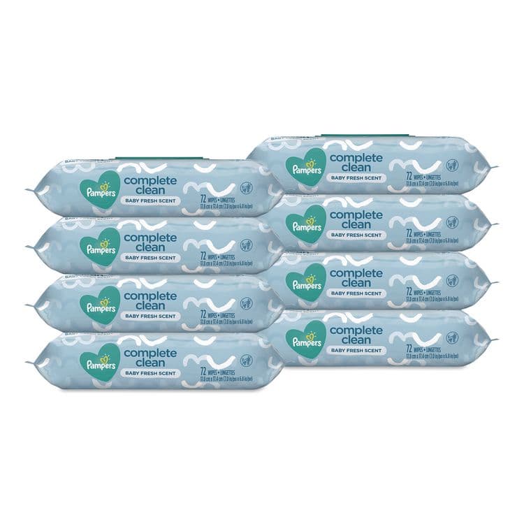 PROCTER & GAMBLE Complete Clean Baby Wipes, 1-Ply, Baby Fresh, 7 x 6.8, White, 72 Wipes/Pack, 8 Packs/Carton (PGC75536)