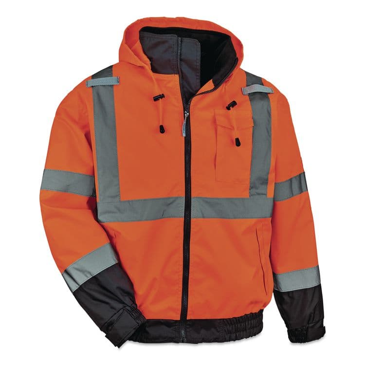 ERGODYNE CORPORATION GloWear 8379 Class 3 Hi-Vis Fleece Lined Bomber Jacket, X-Small, Orange (EGO24461)