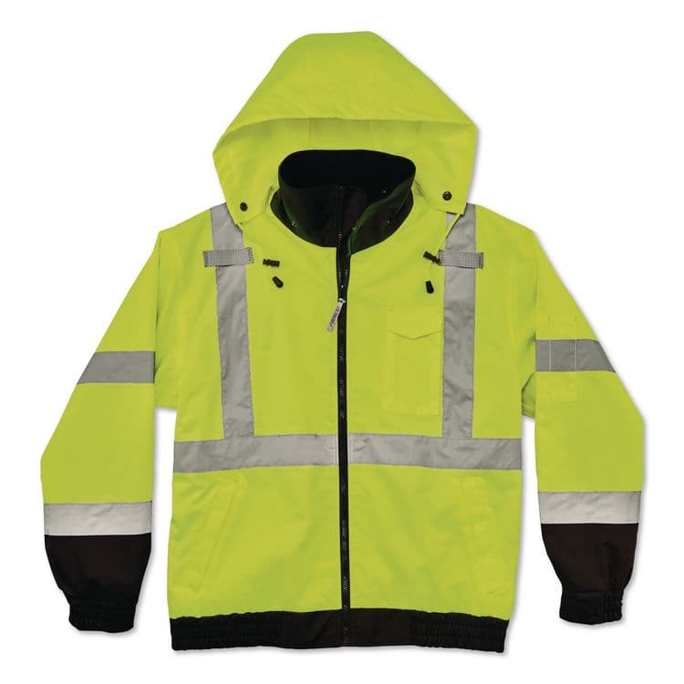 ERGODYNE CORPORATION GloWear 8379 Class 3 Hi-Vis Fleece Lined Bomber Jacket, X-Small, Lime (EGO24471) thumbnail 3