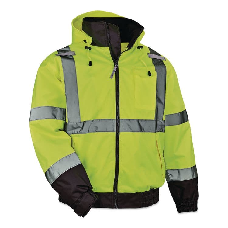 ERGODYNE CORPORATION GloWear 8379 Class 3 Hi-Vis Fleece Lined Bomber Jacket, X-Small, Lime (EGO24471)