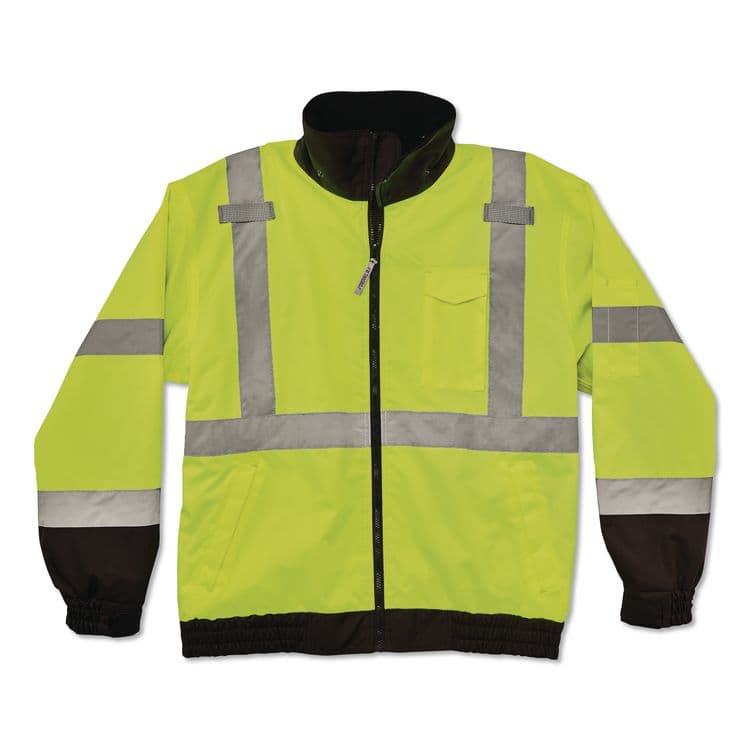 ERGODYNE CORPORATION GloWear 8379 Class 3 Hi-Vis Fleece Lined Bomber Jacket, X-Small, Lime (EGO24471) thumbnail 2