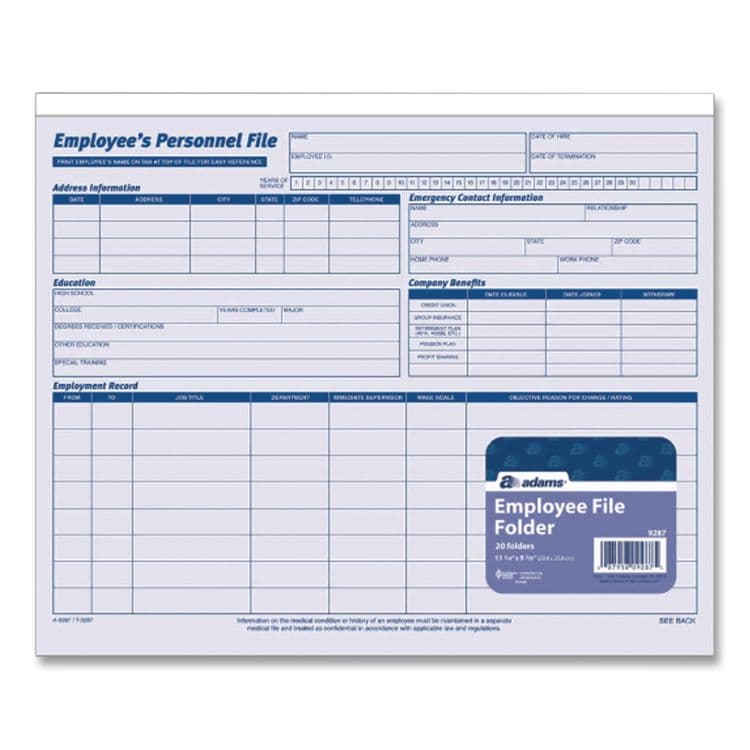 CARDINAL BRANDS . Employee Personnel File Jacket, Unpunched, Straight Tab, Letter Size, Blue, 20/Pack (ABF9287) thumbnail 3
