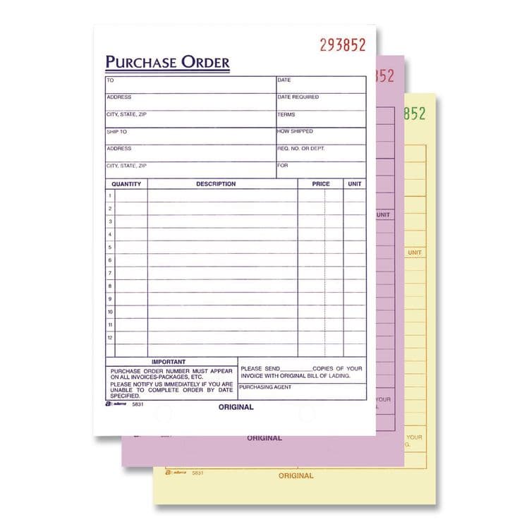CARDINAL BRANDS . Multipart Purchase Order Pad, Three-Part Carbonless, 8.44 x 5.56, 50 Sets/Pad,10 Pads/Pack (ABFTC583110) thumbnail 4