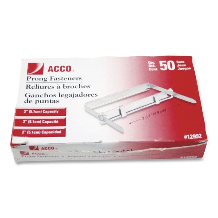 ACCO BRANDS, . Standard Two-Piece Two-Prong Paper Fastener Base and Compressor Sets, 2" Capacity, 2.75" Center to Center, Silver, 50/Box (ACC12992) thumbnail 4