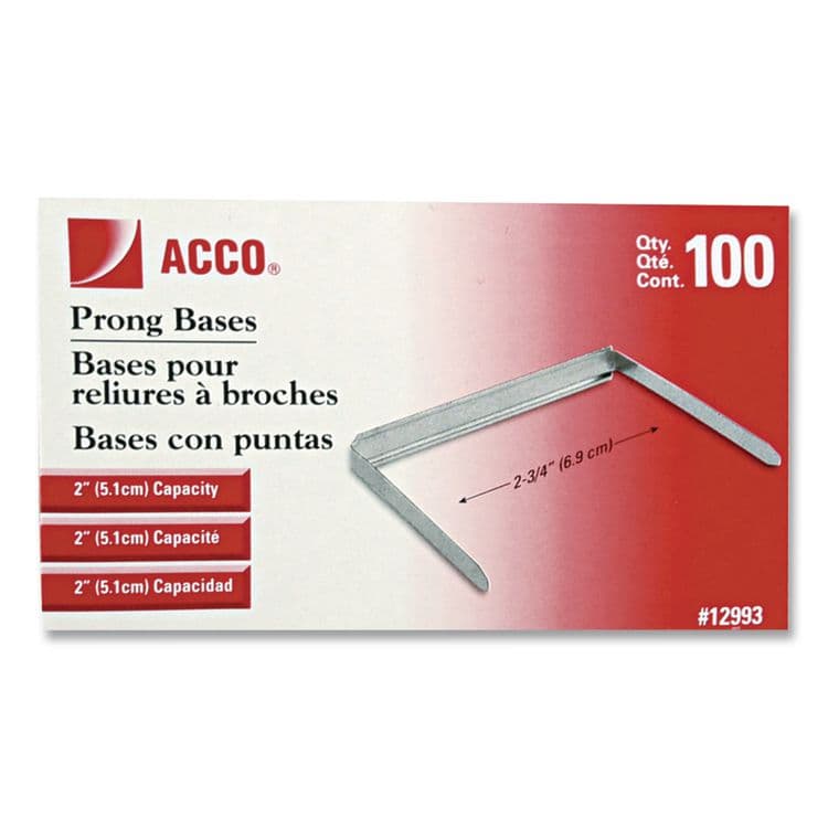 ACCO BRANDS, . Standard Two-Piece Two-Prong Paper Fastener Bases, 2" Capacity, 2.75" Center to Center, Silver, 100/Box (ACC12993) thumbnail 4