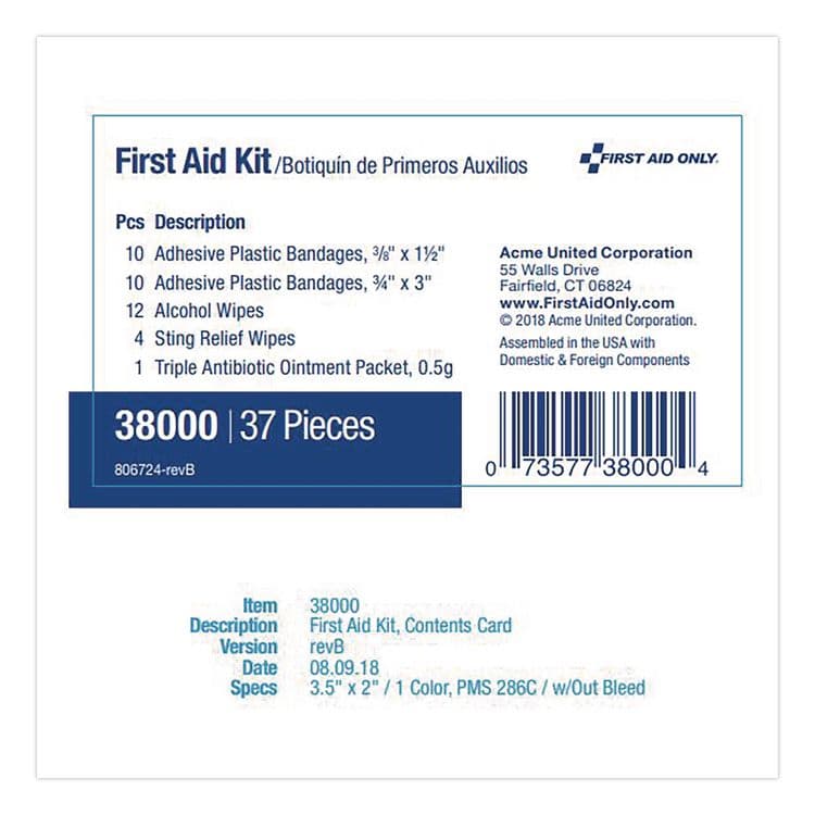 FIRST AID ONLY, . Personal First Aid Kit, 37 Pieces, Plastic Case (FAOACM38000) thumbnail 2