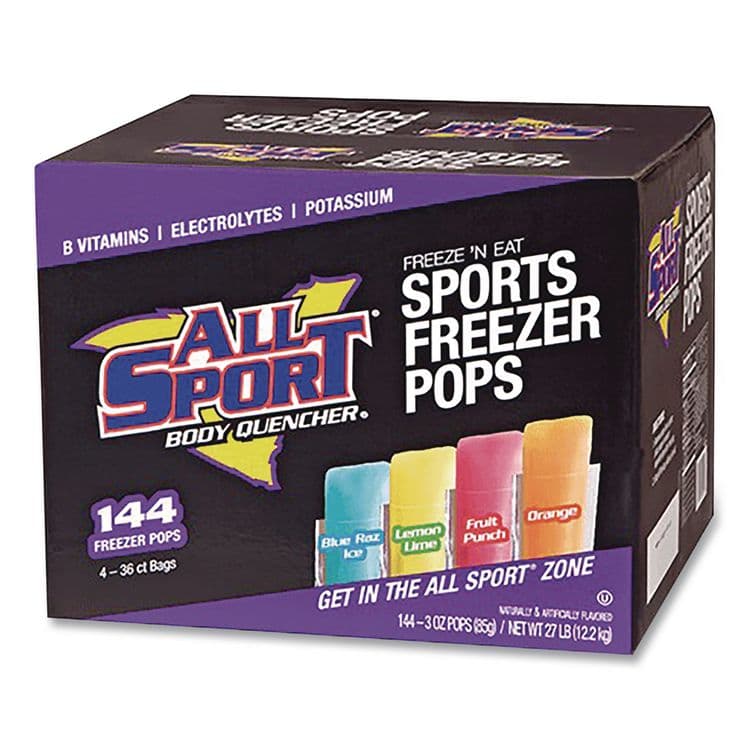 ALL SPORT Body Quencher Electrolyte Freezer Pops Variety Pack, Assorted Flavors, 144/Carton (AORM3600013)