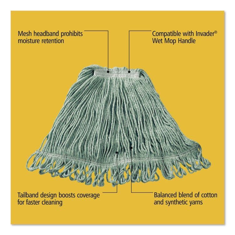 RUBBERMAID COMMERCIAL PROD. Super Stitch Blend Mop, Green Headband, Cotton/Synthetic, Medium, Green (RCPFGD25206GR00) thumbnail 3