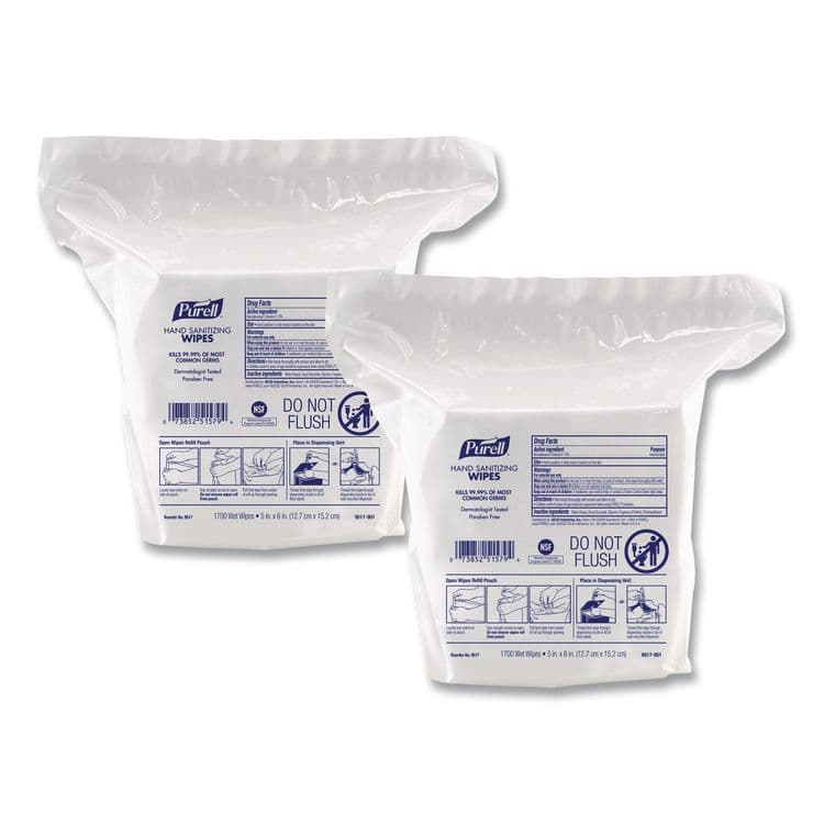 GO-JO INDUSTRIES Hand Sanitizing Wipes, 5 x 6, Fresh Citrus Scent, White, 1,700/Refill Pouch, 4/Carton (GOJ951704CT) thumbnail 4