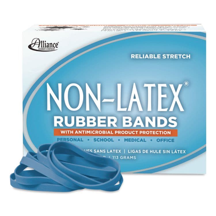 ALLIANCE RUBBER Antimicrobial Non-Latex Rubber Bands, Size 64, 0.04" Gauge, Cyan Blue, 4 oz Box, 95/Box (ALL42649)