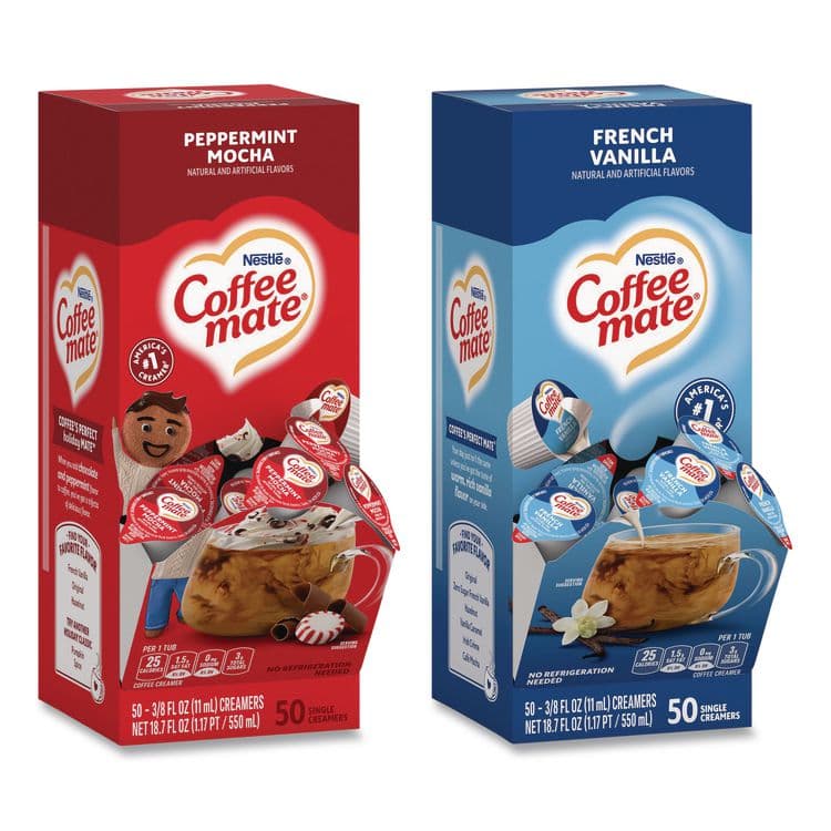NESTLE Liquid Coffee Creamer, French Vanilla/Hazelnut/Original//Peppermint Mocha, 0.38 oz Mini Cups, 200/Carton (GRR28300012) thumbnail 3