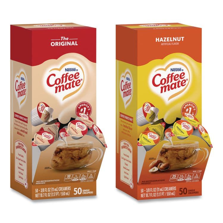 NESTLE Liquid Coffee Creamer, French Vanilla/Hazelnut/Original//Peppermint Mocha, 0.38 oz Mini Cups, 200/Carton (GRR28300012) thumbnail 4