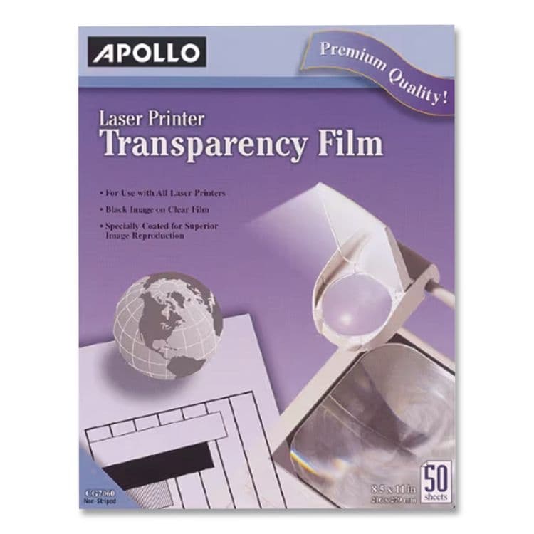 APOLLO AUDIO VISUAL Laser Transparency Film, 8.5 x 11, Black on Clear, 50/Box (APOCG7060) thumbnail 3
