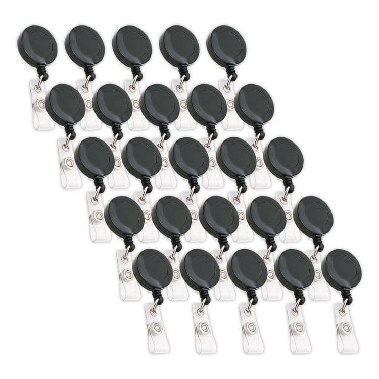 BAUMGARTENS ID Slide-Style Belt Clip Card Reels, 30" Extension, Black, 25/Pack (BAU68424)