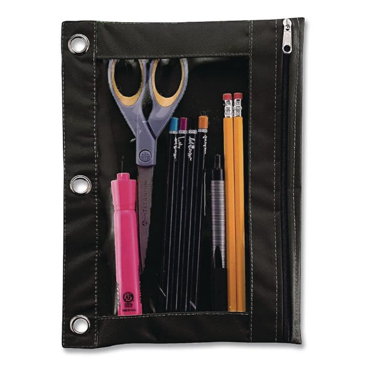 ADVANTUS CORPORATION Binder Pencil Pouch, 3-Hole Punched, 10" x 7.38", Black/Clear (AVT67024) thumbnail 4