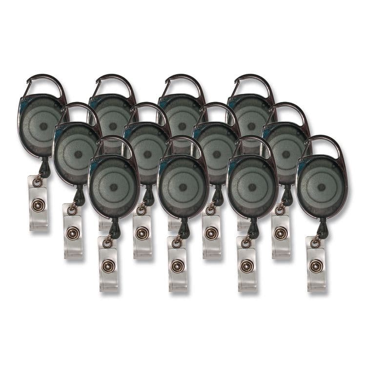 ADVANTUS CORPORATION Carabiner-Style Retractable ID Card Reel, 30" Extension, Smoke, 12/Pack (AVT75551)