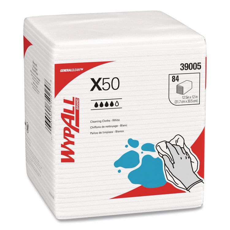 KIMBERLY CLARK GeneralClean X50 Cleaning Cloths, 12 x 12.5, White, 84/Pack, 12 Packs/Carton (KCC39005)