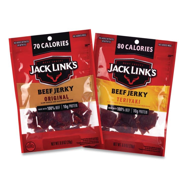 LINK SNACKS Beef Jerky Variety Pack, Original/Teriyaki, 8.1 oz Bag, 9/Carton (GRR22002688) thumbnail 3