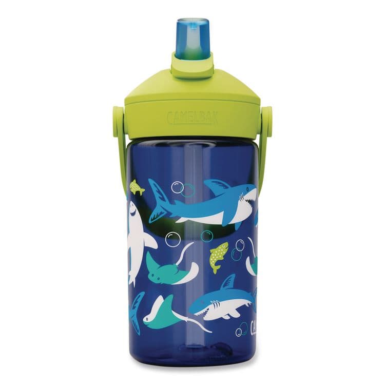 CAMELBAK Thrive FlipStraw Plastic Water Bottle, 14 oz, Sharks and Rays Design, Blue/Yellow (WLB2860403041) thumbnail 3