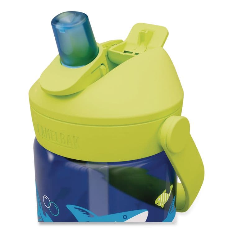 CAMELBAK Thrive FlipStraw Plastic Water Bottle, 14 oz, Sharks and Rays Design, Blue/Yellow (WLB2860403041) thumbnail 4