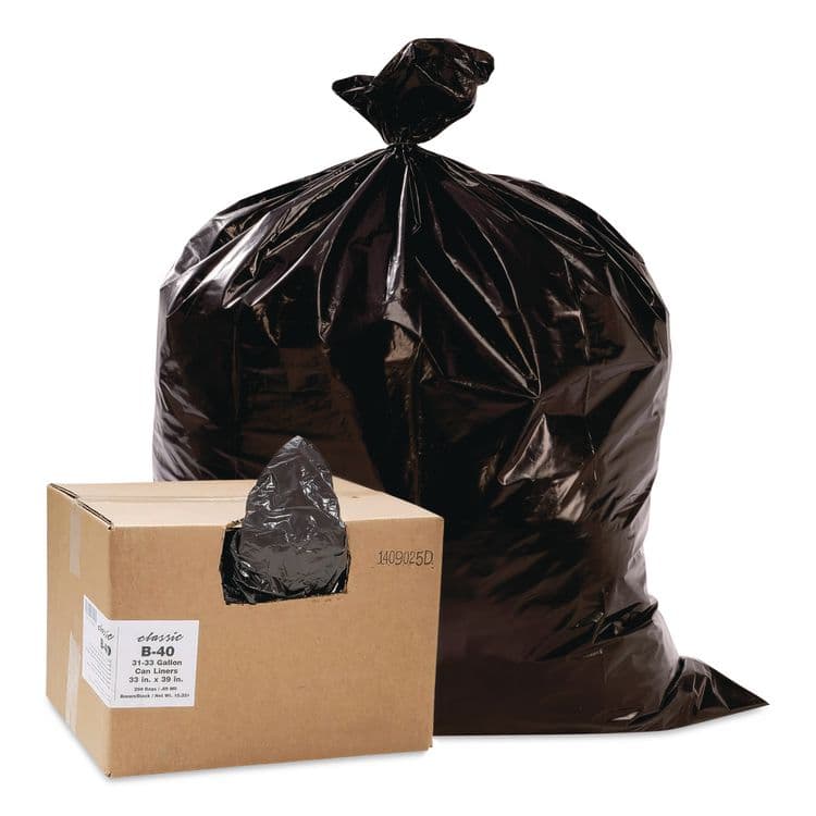 WEBSTER INDUSTRIES Linear Low-Density Can Liners, 33 gal, 0.63 mil, 33 x 39, Black, 25 Bags/Roll, 10 Rolls/Carton (WBIB40790170)