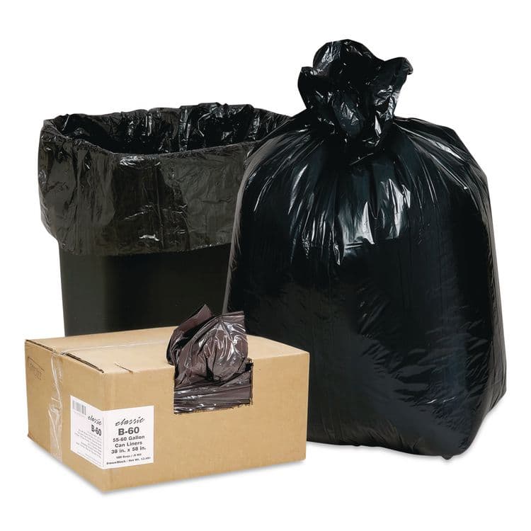 WEBSTER INDUSTRIES Linear Low-Density Can Liners, 60 gal, 0.9 mil, 38 x 58, Black, 10 Bags/Roll, 10 Rolls/Carton (WBIB60790196)