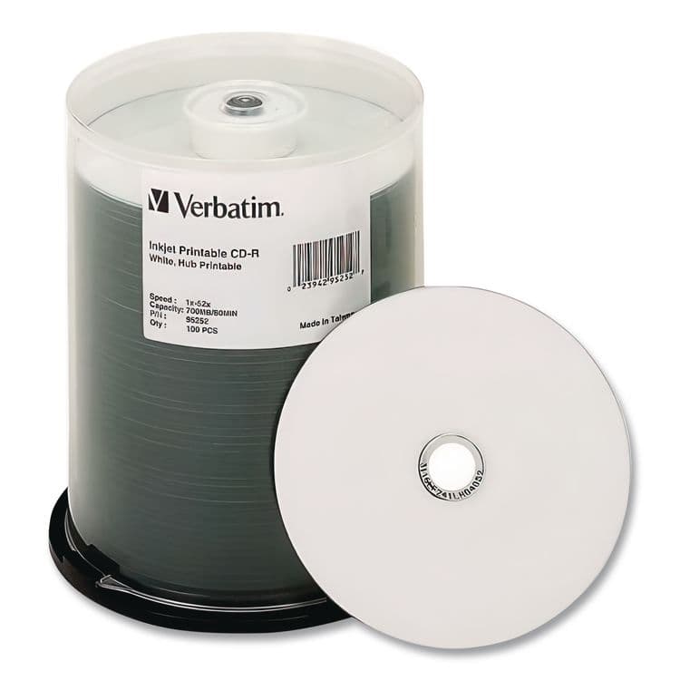 VERBATIM CORPORATION CD-R Printable Recordable Disc, 700 MB, 52x, Spindle, White, 100/Pack (VER95252) thumbnail 4