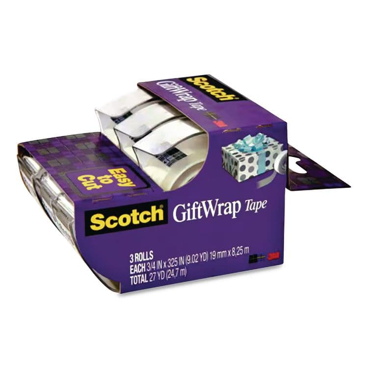 3M/COMMERCIAL TAPE DIV. Gift Wrap Tape with Dispenser, 1" Core, 0.75" x 300", Transparent, 3/Pack (MMM7000048114) thumbnail 2