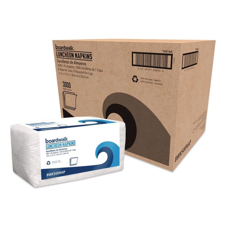 BOARDWALK 1/4-Fold Lunch Napkins, 1-Ply, 12 x 12, White, 500/Pack (BWK500NAPPK)