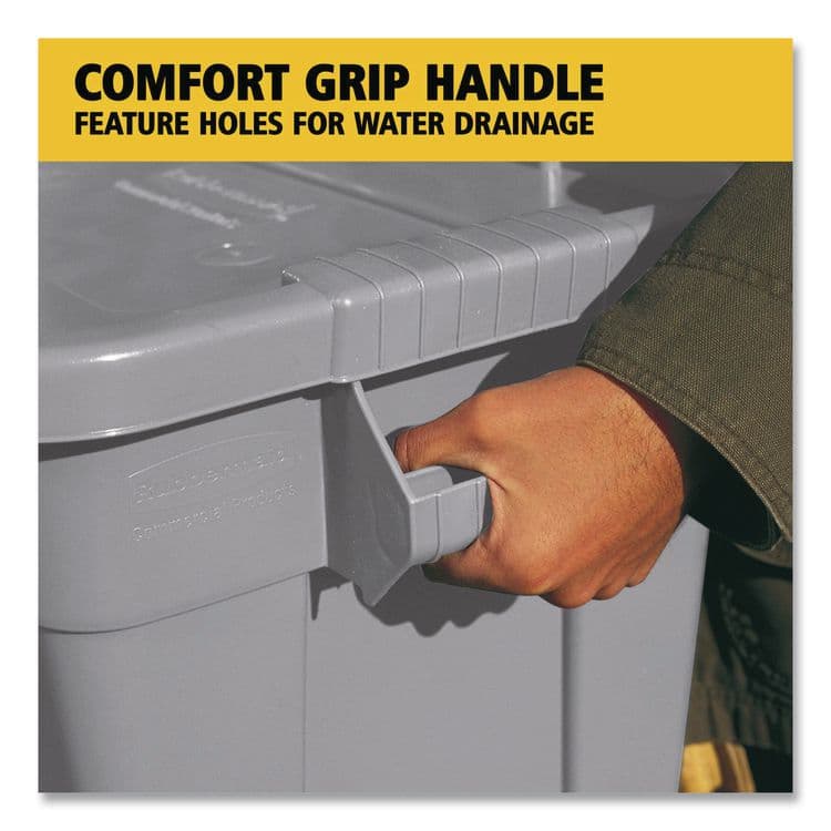 RUBBERMAID COMMERCIAL PROD. BRUTE Tote with Lid, 14 gal, 27.5" x 16.75" x 10.75", Gray (RCP9S30GRAEA) thumbnail 4